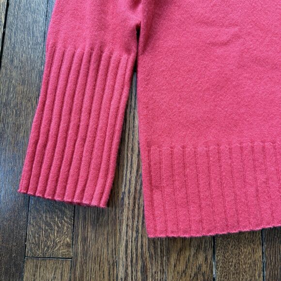 Crew 100% Cashmere Mock Neck Sweater Size Sm Vivid Coral Drop Shoulder Rib Trim - Picture 5 of 6